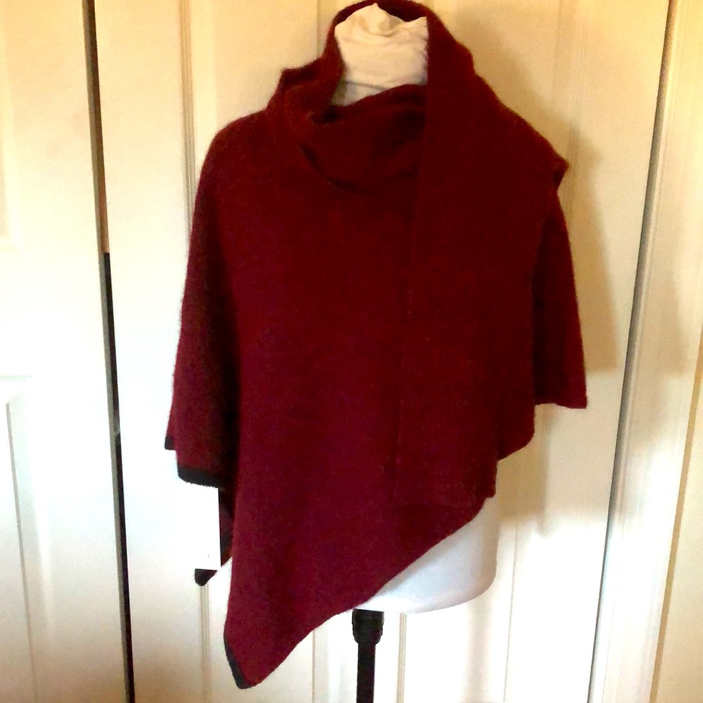 NWT NZ Merino Mink Two Way Poncho with side Split Color: Rich Wine Red OS - Picture 5 of 10